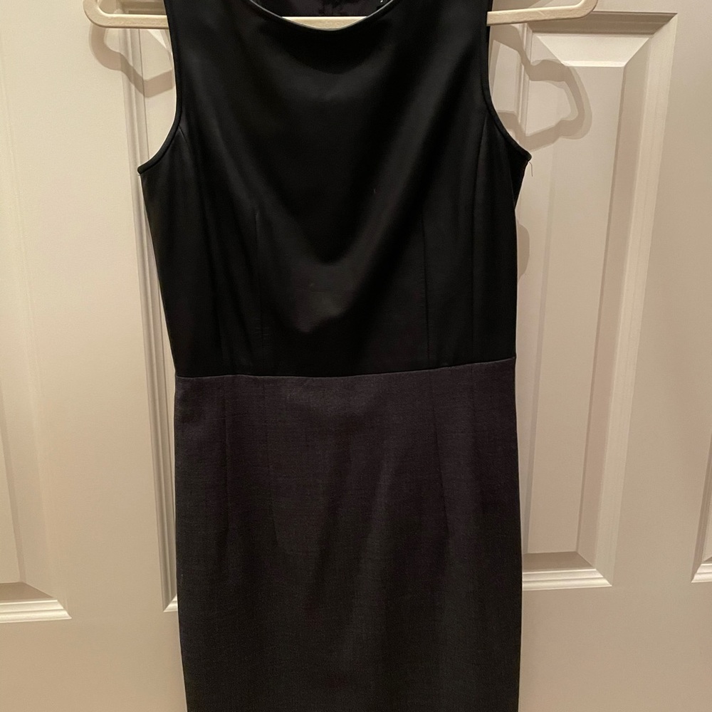 Theory Tirionne faux leather and charcoal dress.